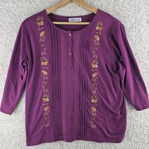 Vintage Liberty Lane Embroidered Pumpkins Halloween Henley Blouse Cottagecore XL